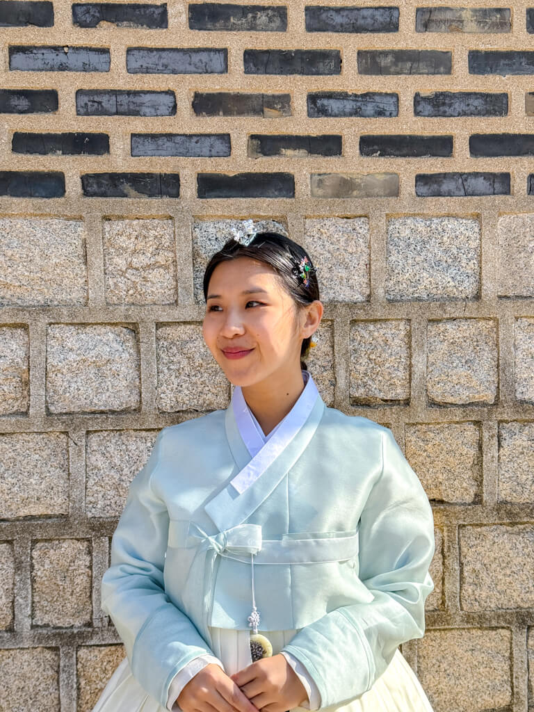 Changdeokgung my outfit close up Yeinbang hanok rental Seoul South Korea _ Laugh Travel Eat
