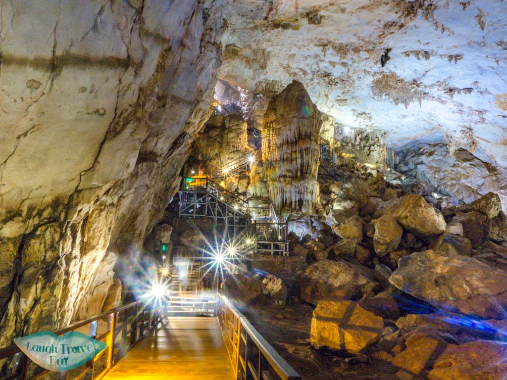 stairs going down to paradise cave phong nha vietnam - laugh travel eat