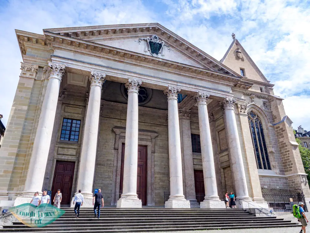 front of St Pierre Cathedral geneva switzerland - laugh travel eat