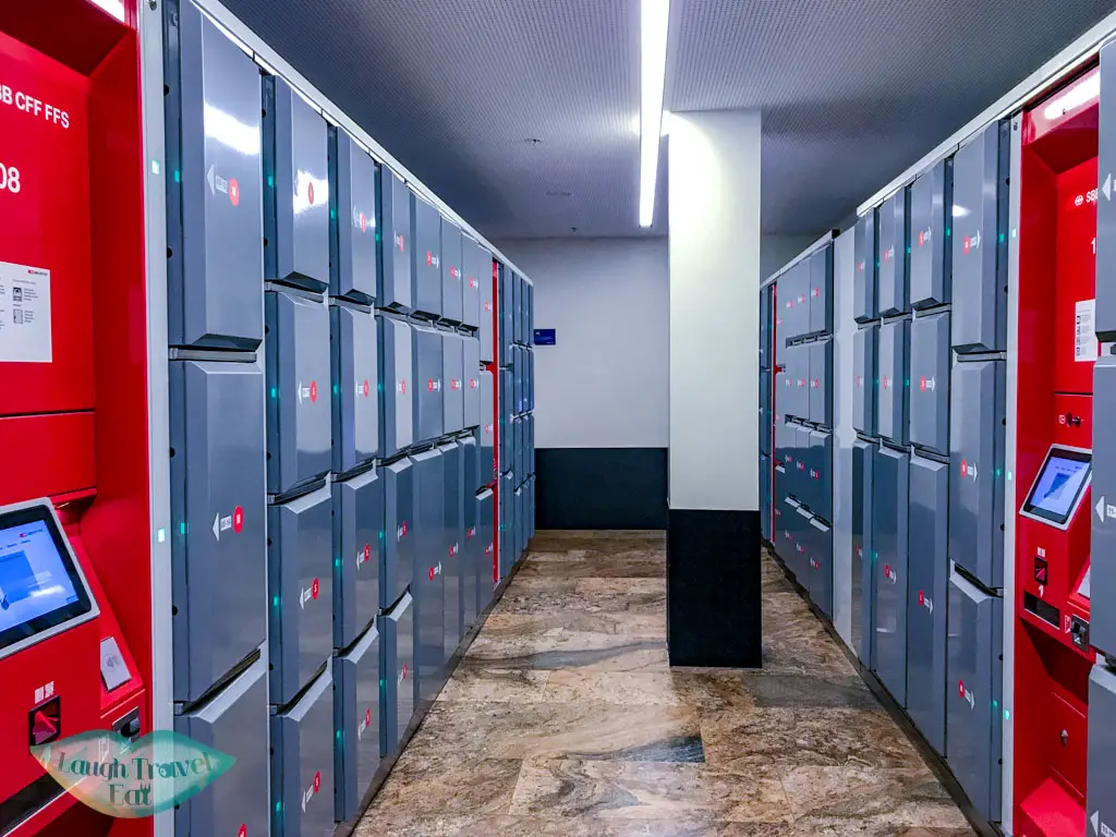 lockers in train station Geneva Switzerland - laugh travel eat