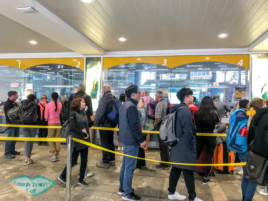 queue for ticket for gornergrat Switzerland - laugh travel eat