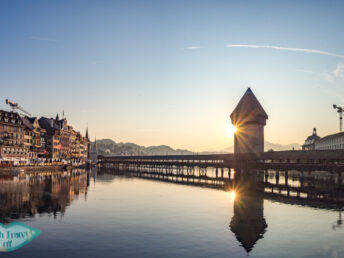 sunset Chapel bridge lucerne switzerland - laugh travel eat