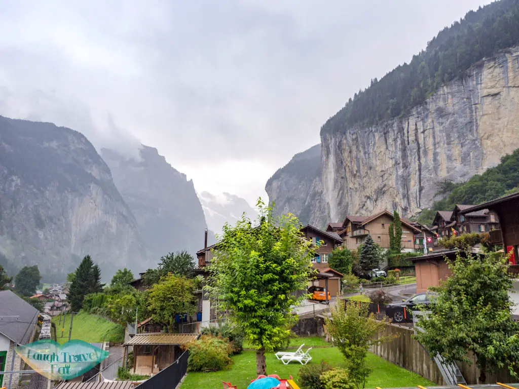 view of lauterbrunnen from valley hostel switzerland - laugh travel eat