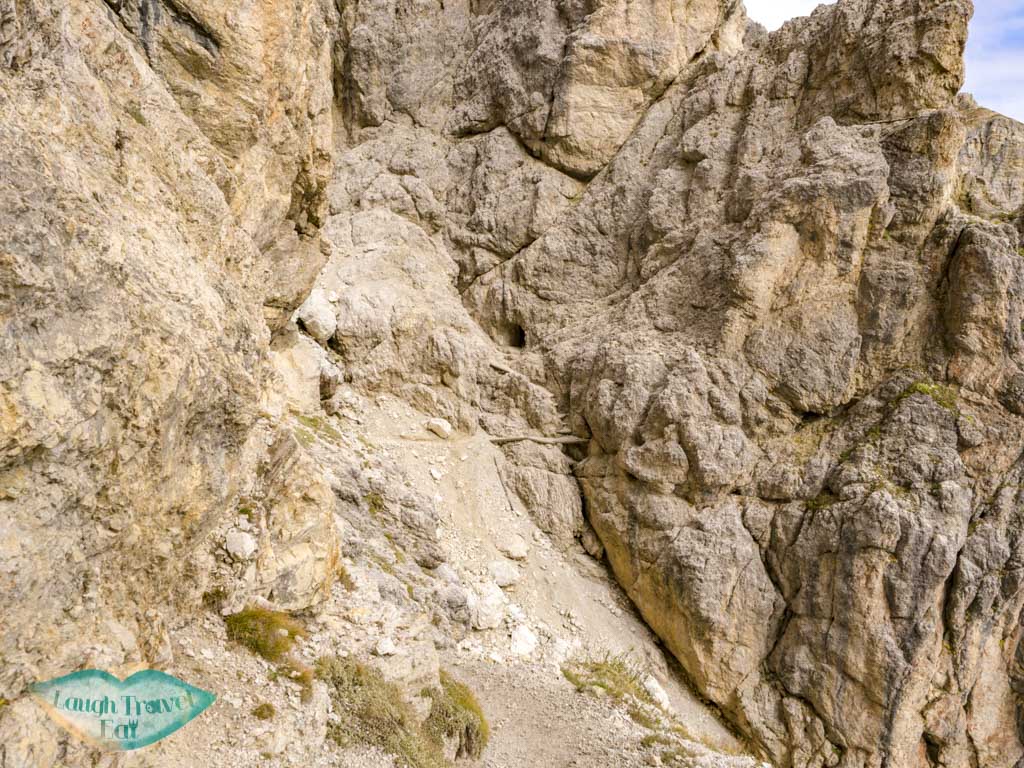 hiking up from lower entrance tunnel lagazuoi cortina d'ampezzo italy - laugh travel eat