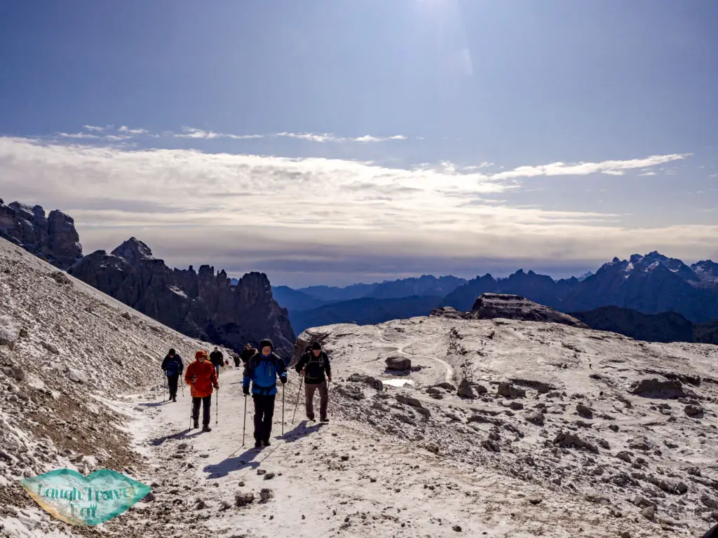 going up to split but looking back tre cime di lavorado dolomites italy - laugh travel eat
