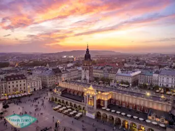 sunset view from st mary bascilica of cloth hall krakow poland - laugh travel eat