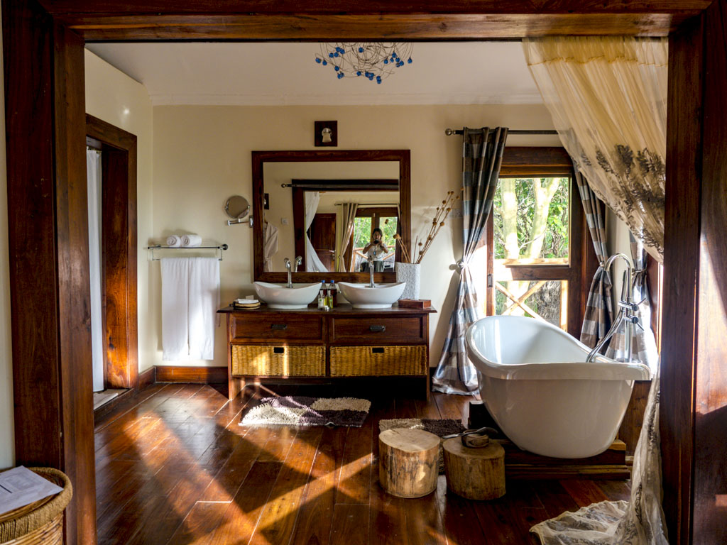 bathroom in escarpment luxury lodge tanzania africa - laugh travel eat