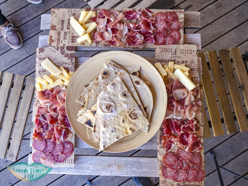 platter with piadina Podere Lesignano san marino italy - laugh travel eat