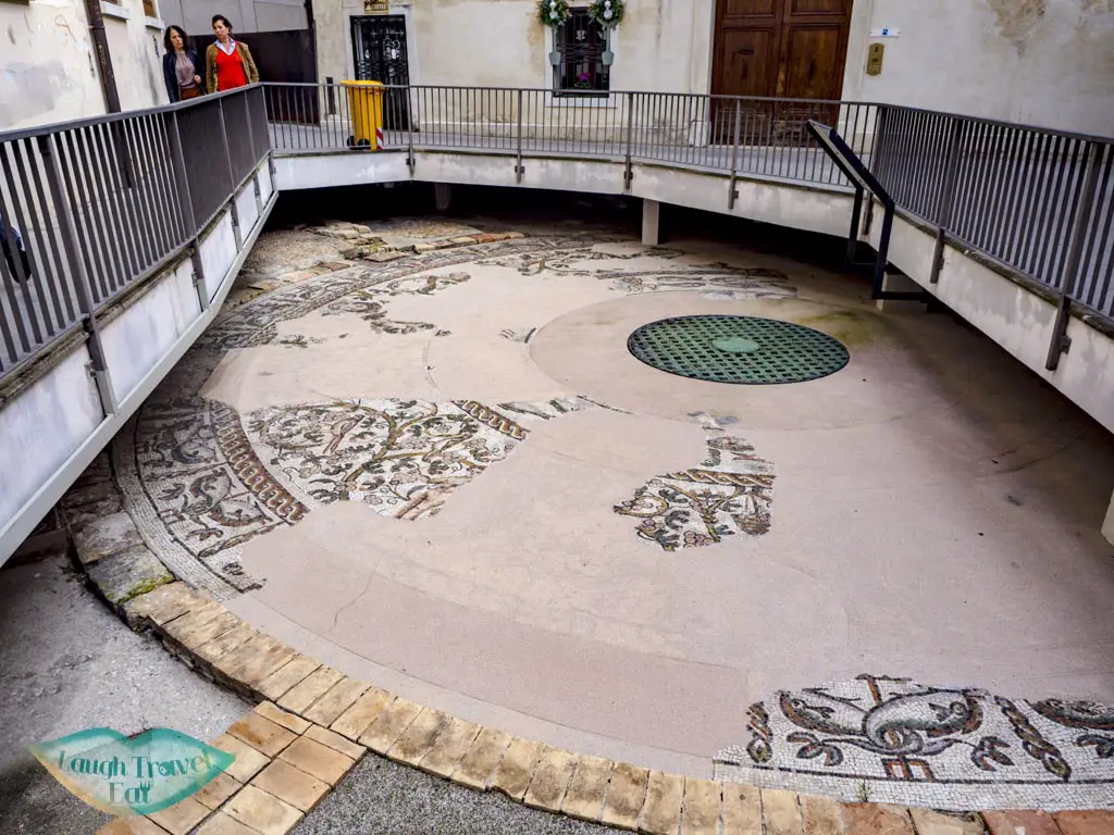 roman mosaics near duomo treviso veneto italy - laugh travel eat