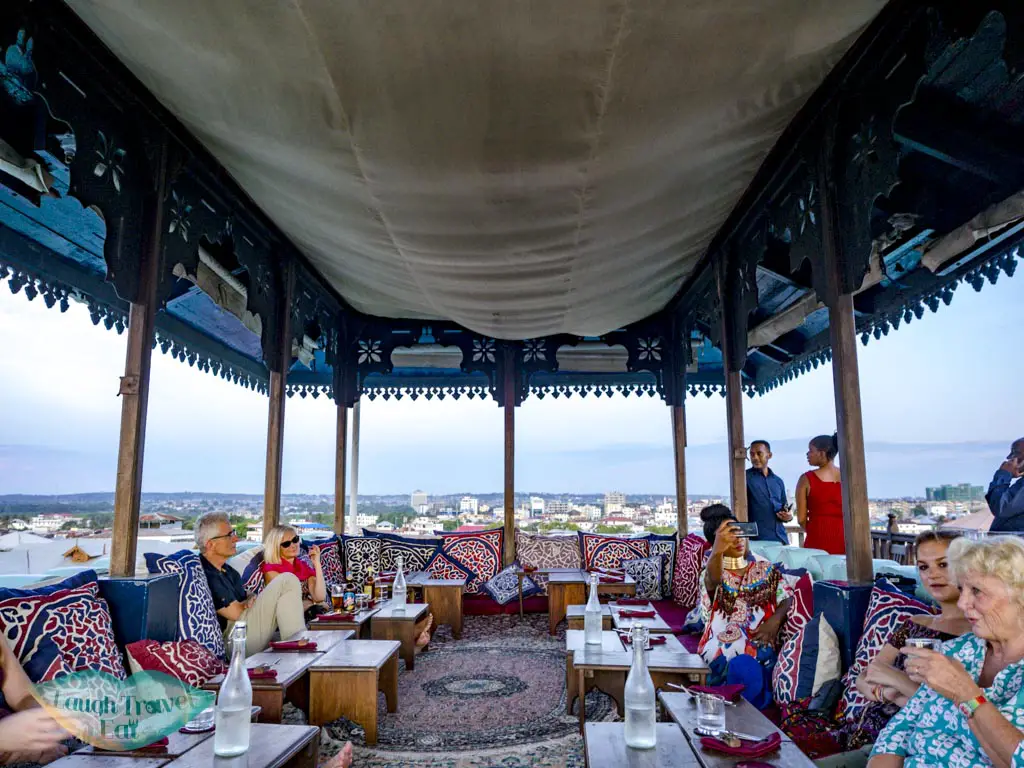 rooftop floor seating emerson on hurumzi stone town zanzibar - laugh travel eat
