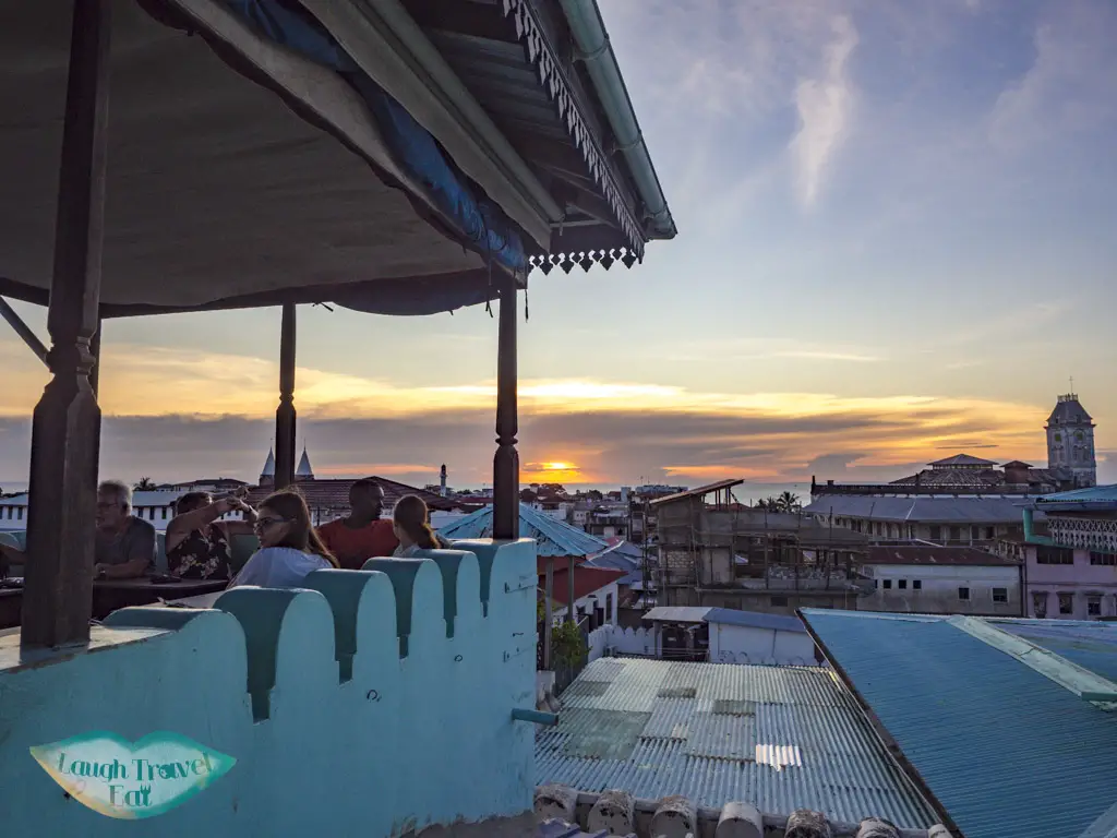 rooftop sunset emerson on hurumzi stone town zanzibar - laugh travel eat