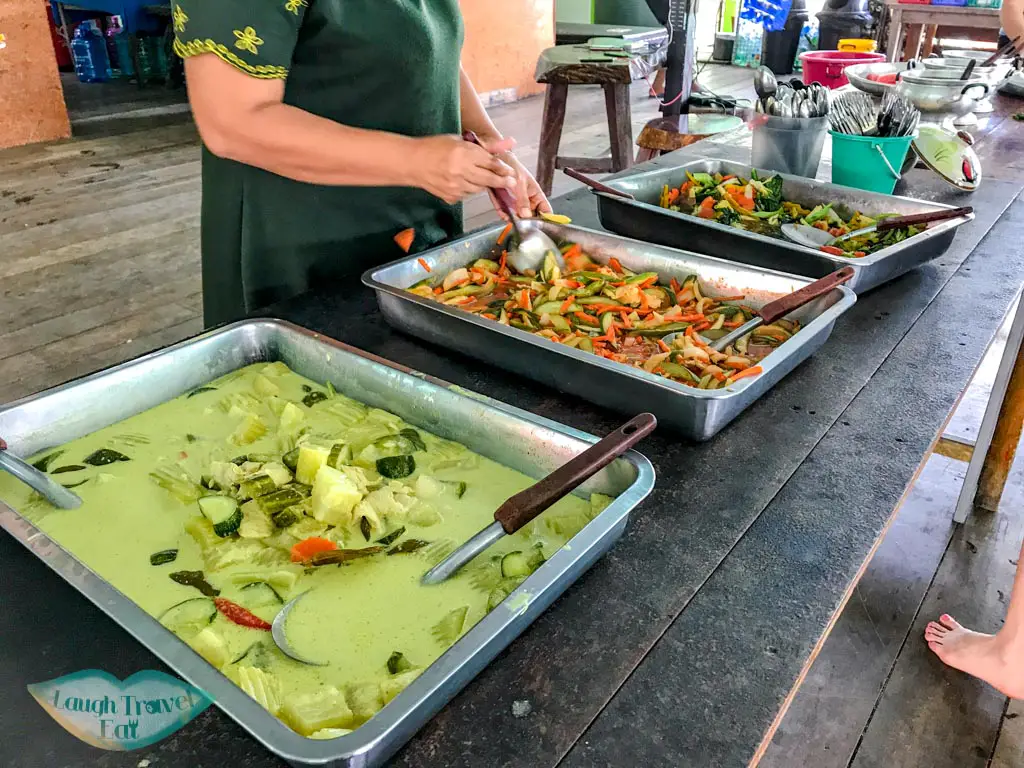 buffet lunch smiley lake house cheow lan lake khao sok thailand - laugh travel eat