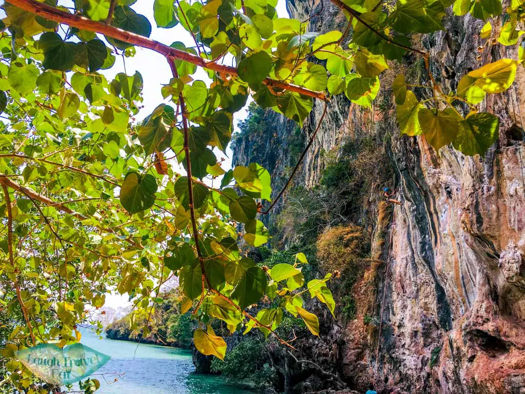 rock climbing railay east krabi thailand - laugh travel eat
