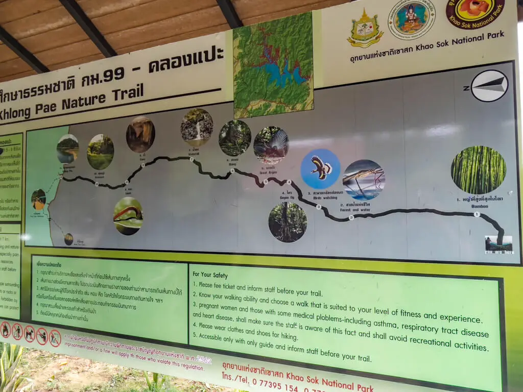 signboard of km99 hike khao sok national park surat thani thailand - laugh travel eat