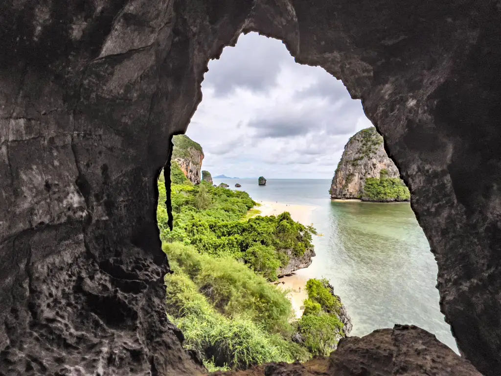 view from bat cave view point phra nang beach railey krabi thailand - laugh travel eat