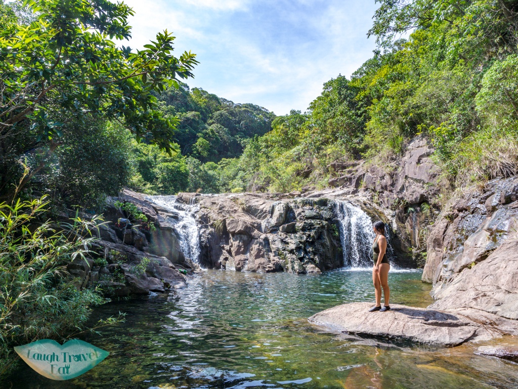 last big double waterfalls wang hung stream hong kong - laugh travel eat