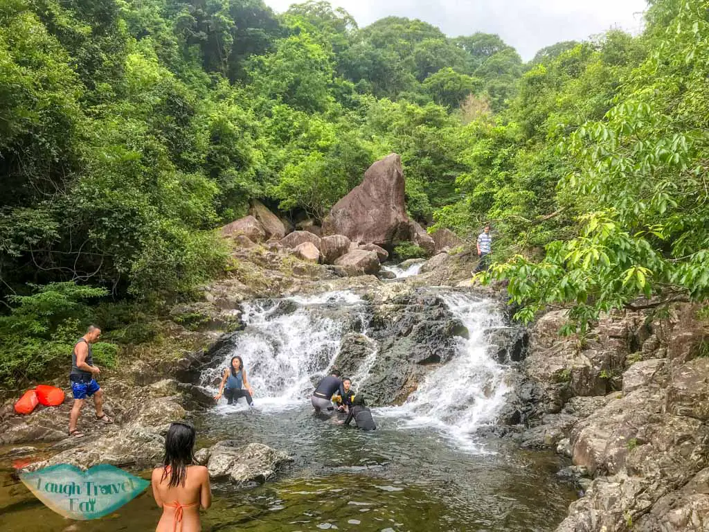 little bird rock up waterfalls at end of second stretch of tai shing stream hong kong - laugh travel eat