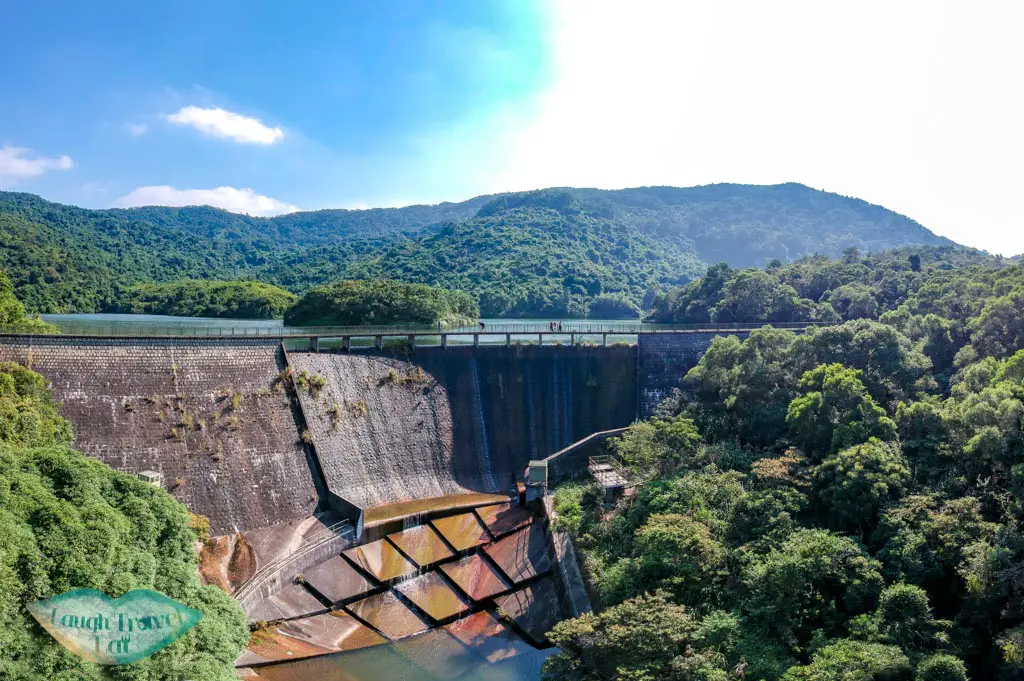 drone shot of huio po reservoir tsuen wan yuen long hong kong - laugh travel eat