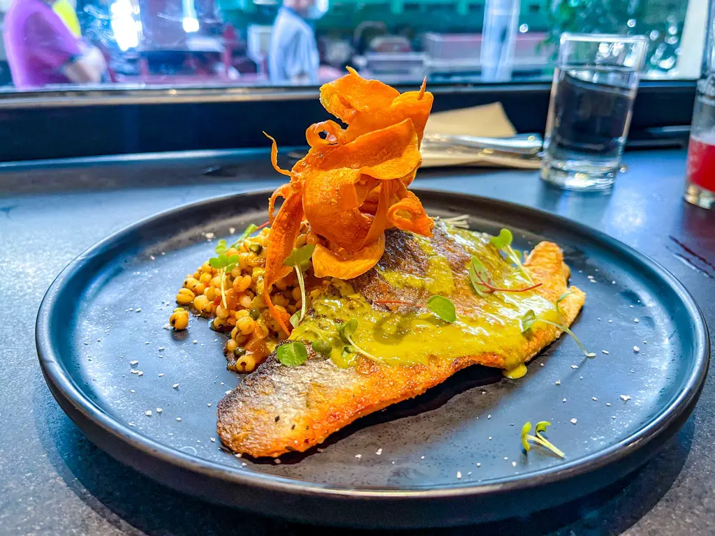 pan seared sea bass with barley rice alive eatery sham shui po cafe sham shui po food hong kong - Laugh Travel Eat