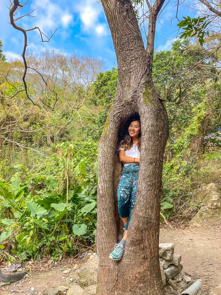 me in Hollow Tree shark rock kowloon hong kong - laugh travel eat