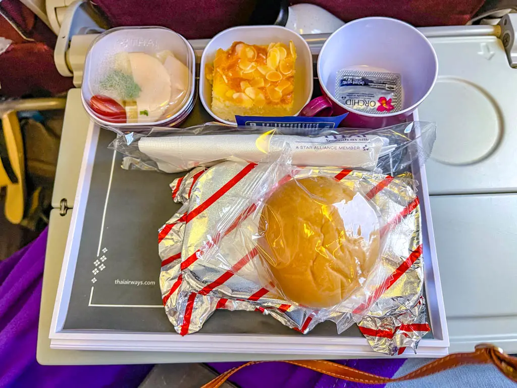 inflight meal at Thai Airways flight to Bangkok April 2022 - laugh travel eat