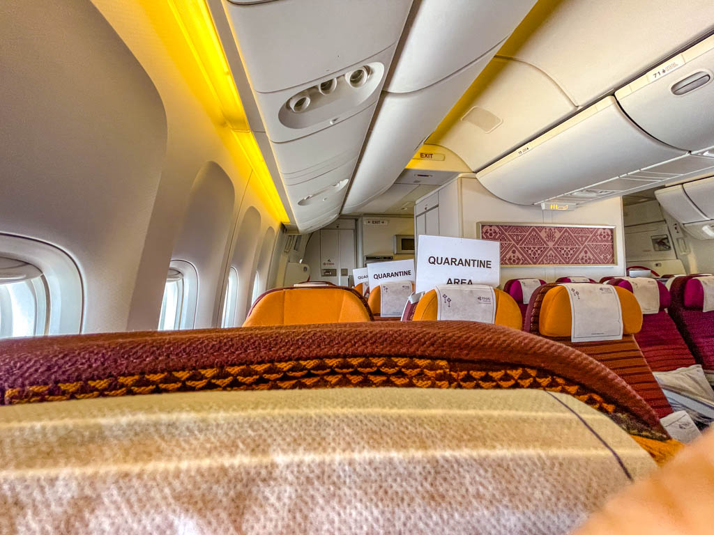 qaurantine rows at Thai Airways flight to Bangkok April 2022 - laugh travel eat