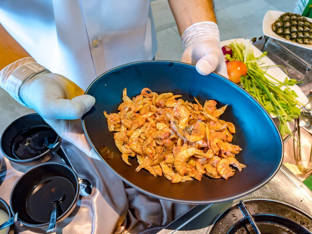 shrimp salad second course latitude 98 wyndham grand phuket kalim bay phuket thailand - laugh travel eat