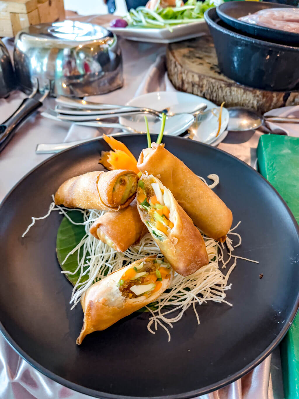 spring roll first course latitude 98 wyndham grand phuket kalim bay phuket thailand - laugh travel eat