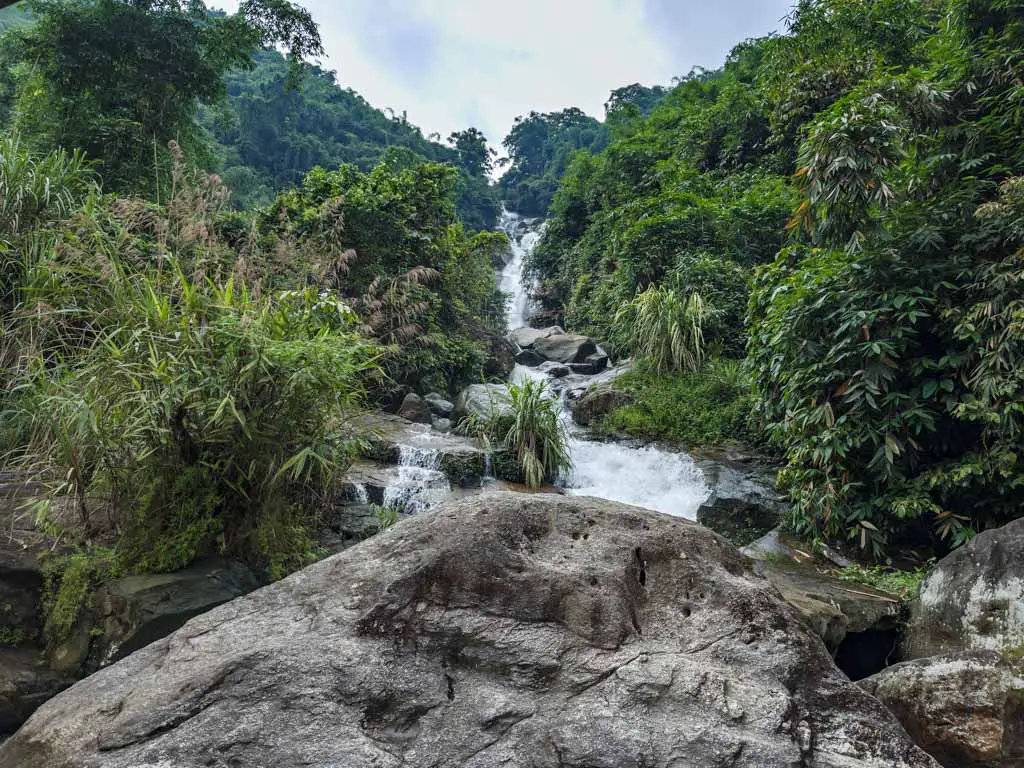 Thac Tat Ma Waterfall view from afar ba be lake view homestay ba be lake ba be national park Vietnam - laugh travel eat
