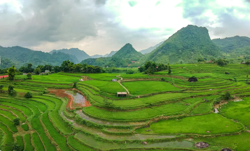 bamboo bridge drone shot trekking cycling tripba be national park vietnam
