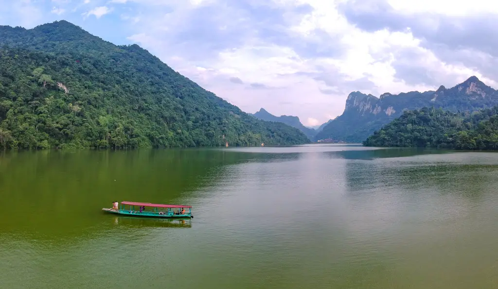 drone shot of ba be lake vietnam laugh travel eat