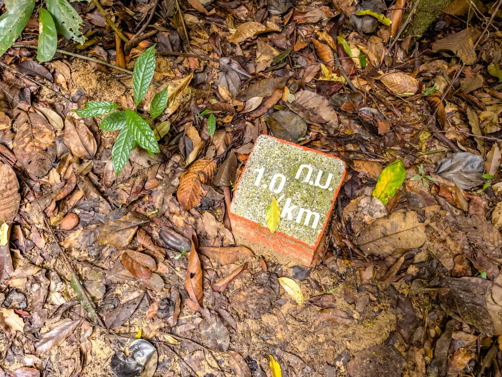 1km marker Dragon Crest Mountain Khao Ngon Nak Krabi thailand - laugh travel eat