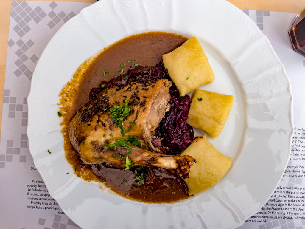 duck leg U Tri Jelinku restaurant Prague Hungary - laugh travel eat