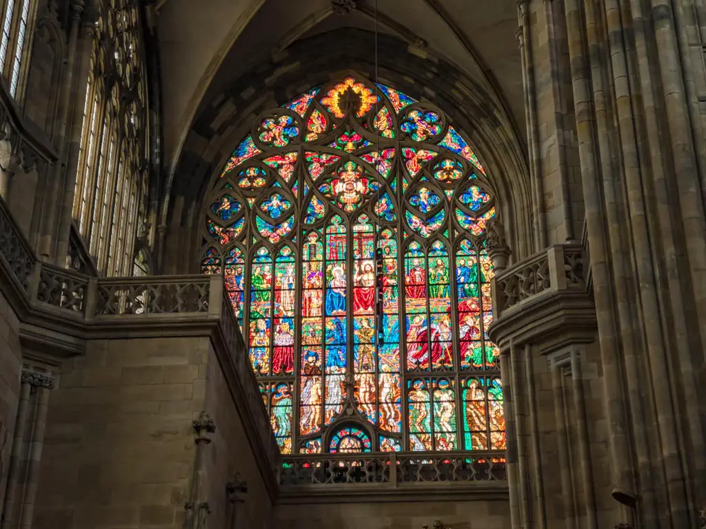 stained glass inside St Vitus Cathedral Prague Castle Prague Czech Republic - laugh travel eat