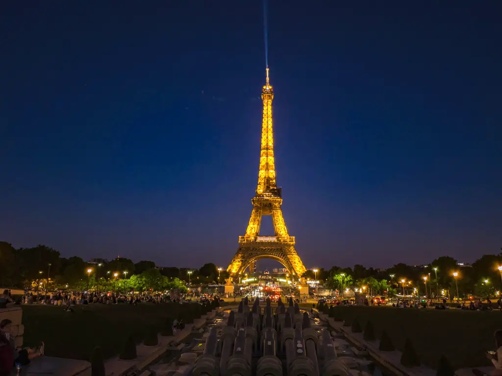 trocadero gardens night view of Eiffel Tower paris france - laugh travel eat