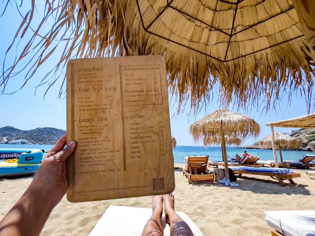 beach menu salt Milopotas Beach ios island greece - laugh travel eat