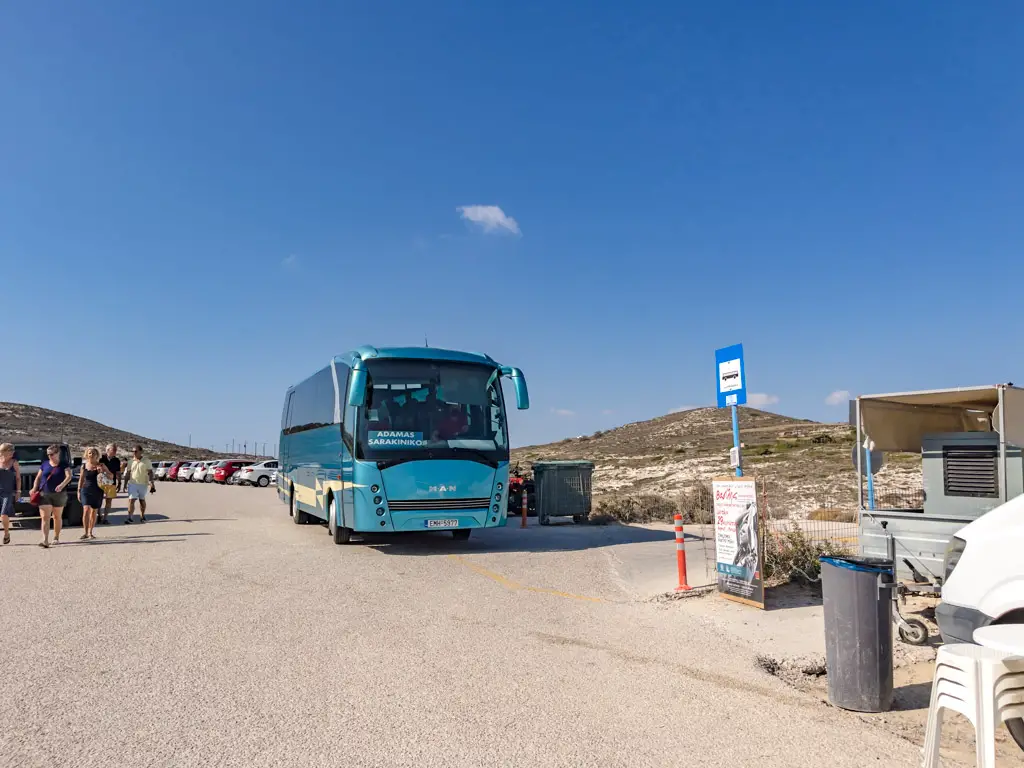 bus station sarakiniko beach milos greece - laugh travel eat