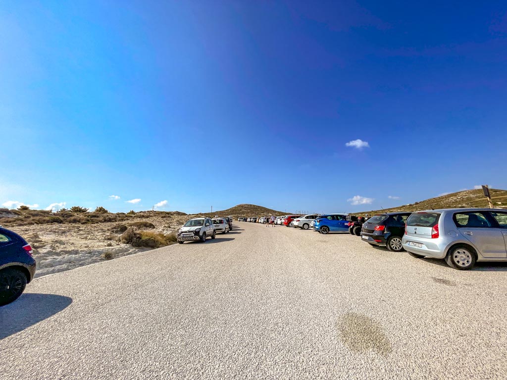 car park sarakiniko beach milos greece - laugh travel eat