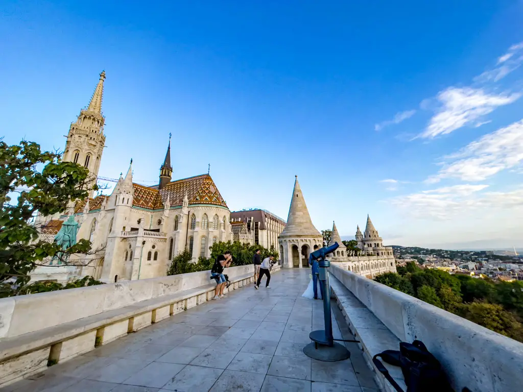 look out point on fisherman's bastion buda castle hill budapest hungary - laugh travel eat