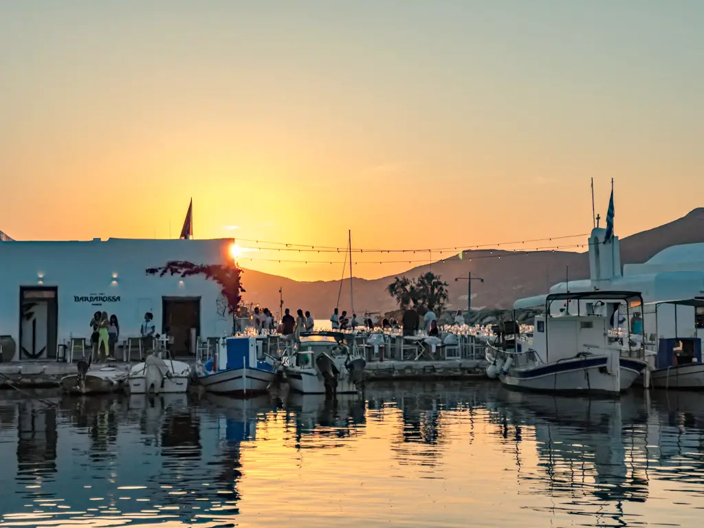 sunset barbarossa naoussa Paros greece - laugh travel eat