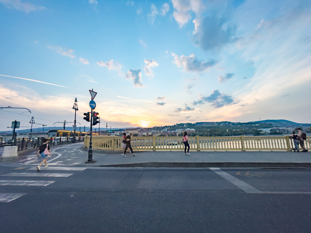 sunset margaret bridge budapest hungary - laugh travel eat