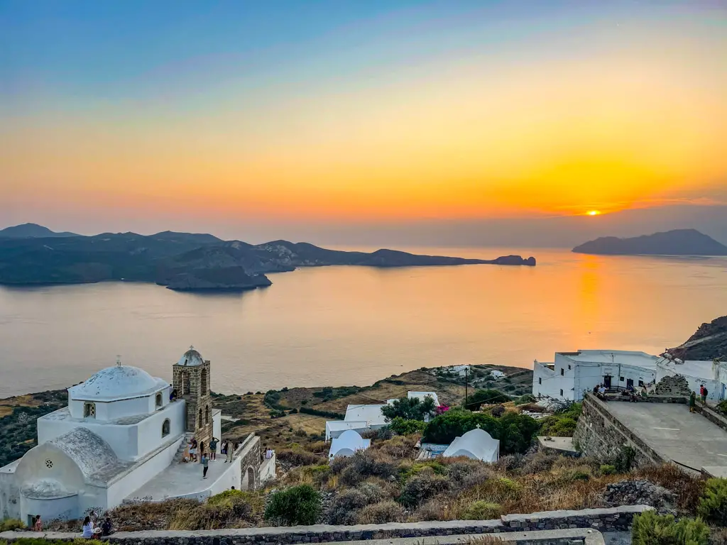 sunset plaka castle plaka milos greece - laugh travel eat