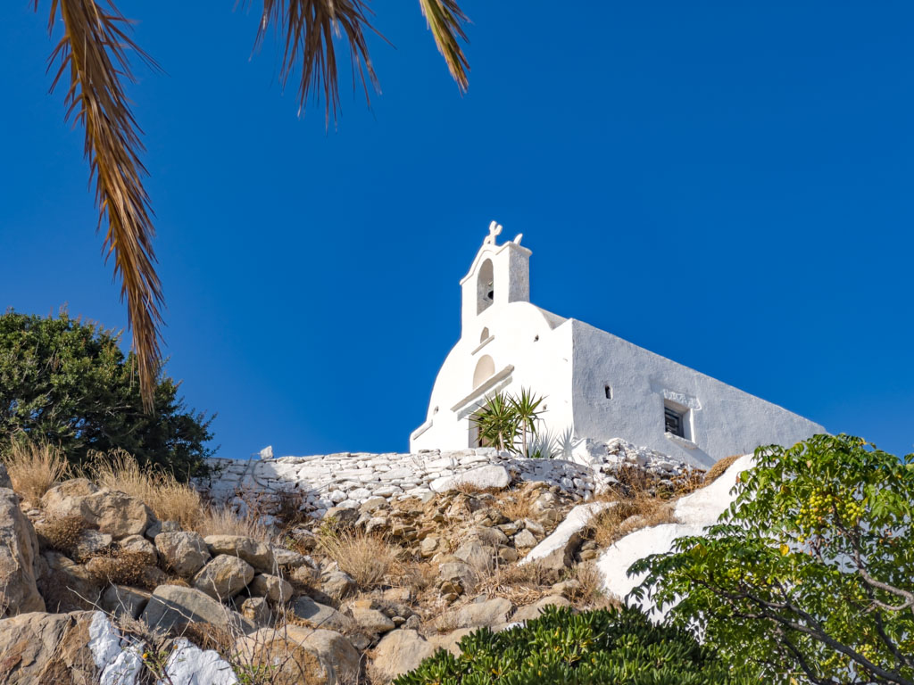 the three churches above Panagia Germiotissa chora village ios island greece - laugh travel eat