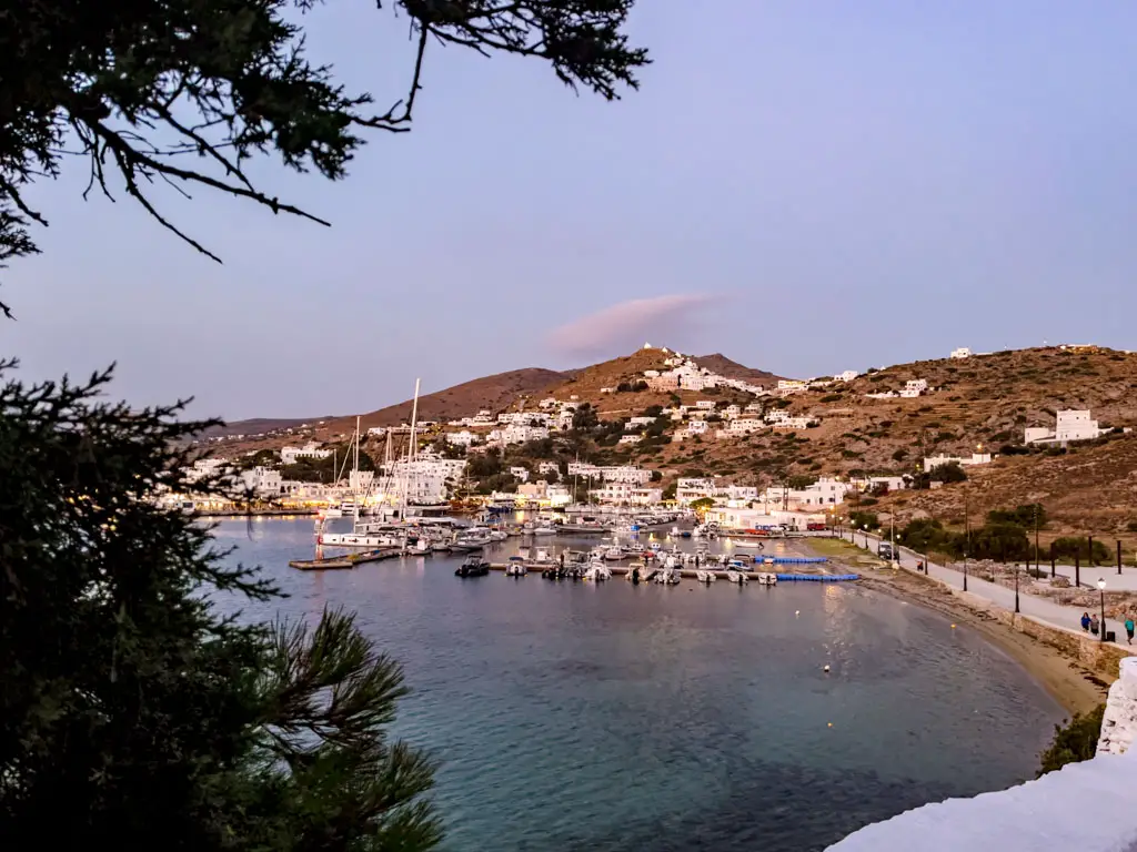 view of ios port and chora village ios island greece - laugh travel eat