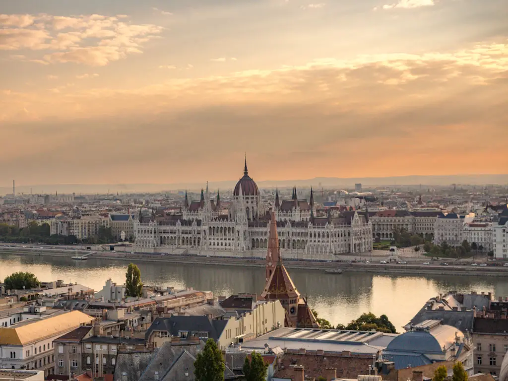 view of parliment and pest from fisherman's bastion budapest - laugh travel eat