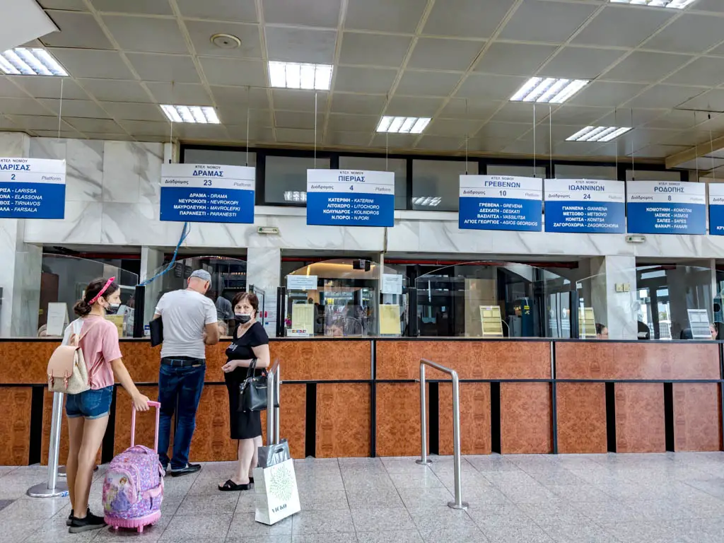 ticket counter for litochoro KTEL Macedonia thessaloniki greece - laugh travel eat