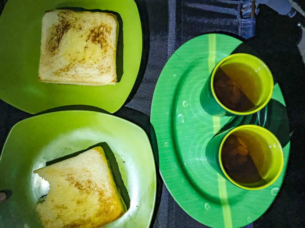 ascent summit breakfast mount rinjani trek lombok indonesia - laugh travel eat