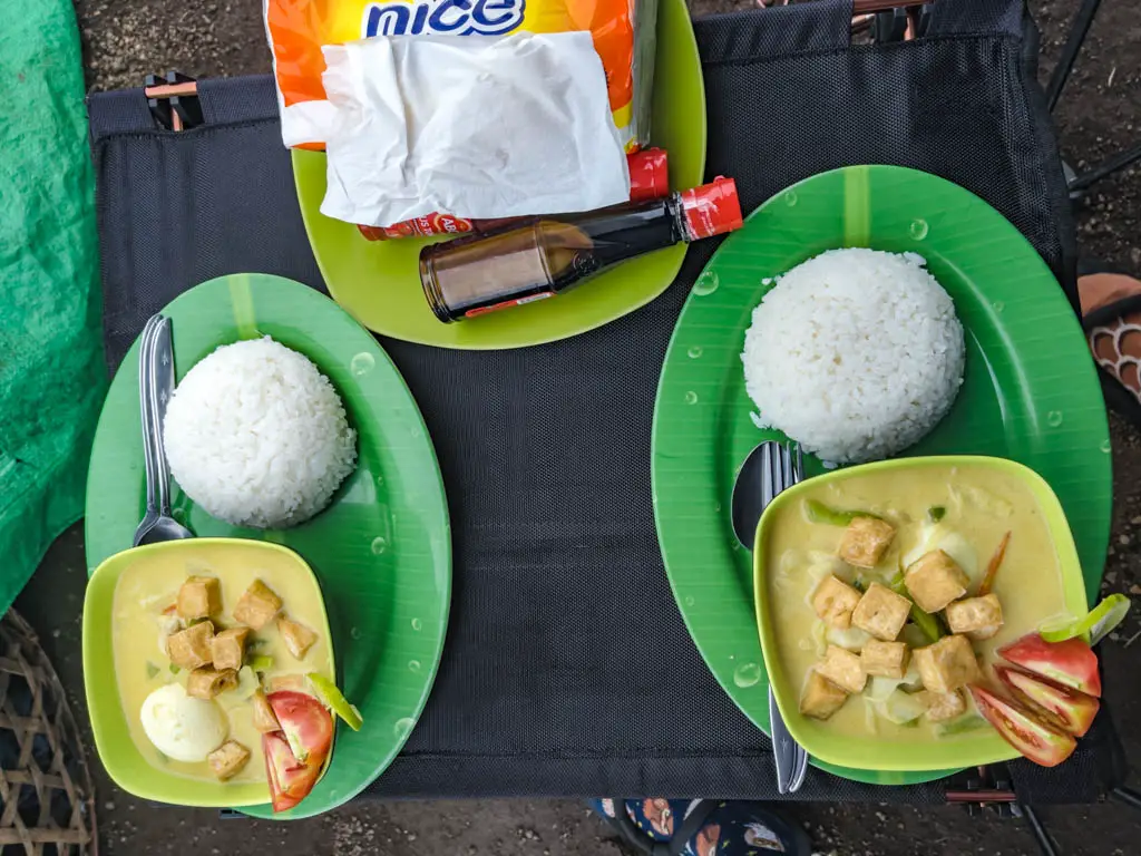 dinner campsite sembalun route mount rinjani trek lombok indonesia - laugh travel eat