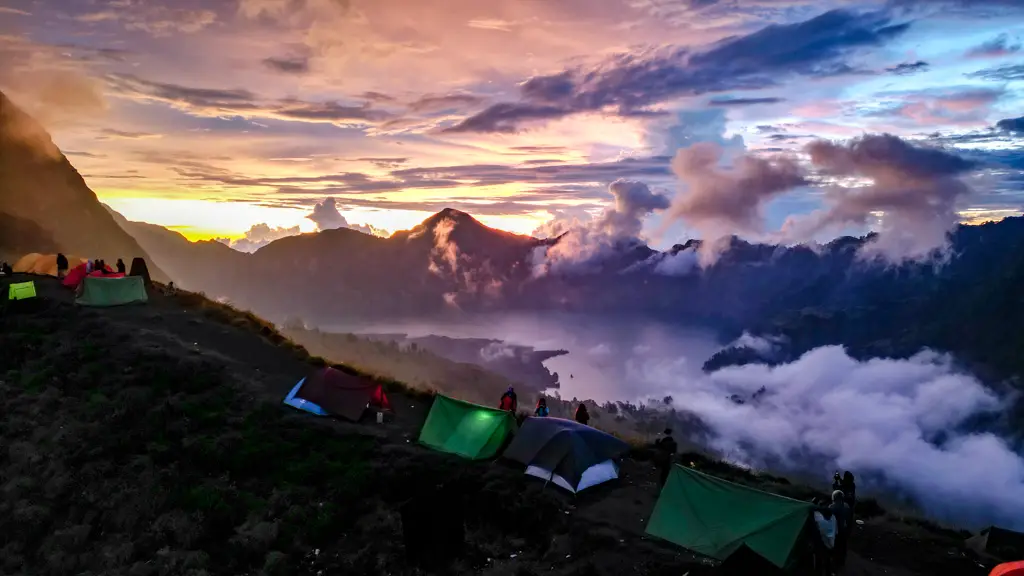drone shot sunset campsite sembalun route mount rinjani trek lombok indonesia - laugh travel eat