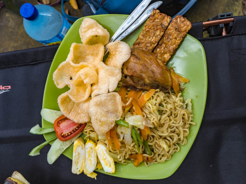 lunch at gate senaru route mount rinjani trek lombok indonesia - laugh travel eat